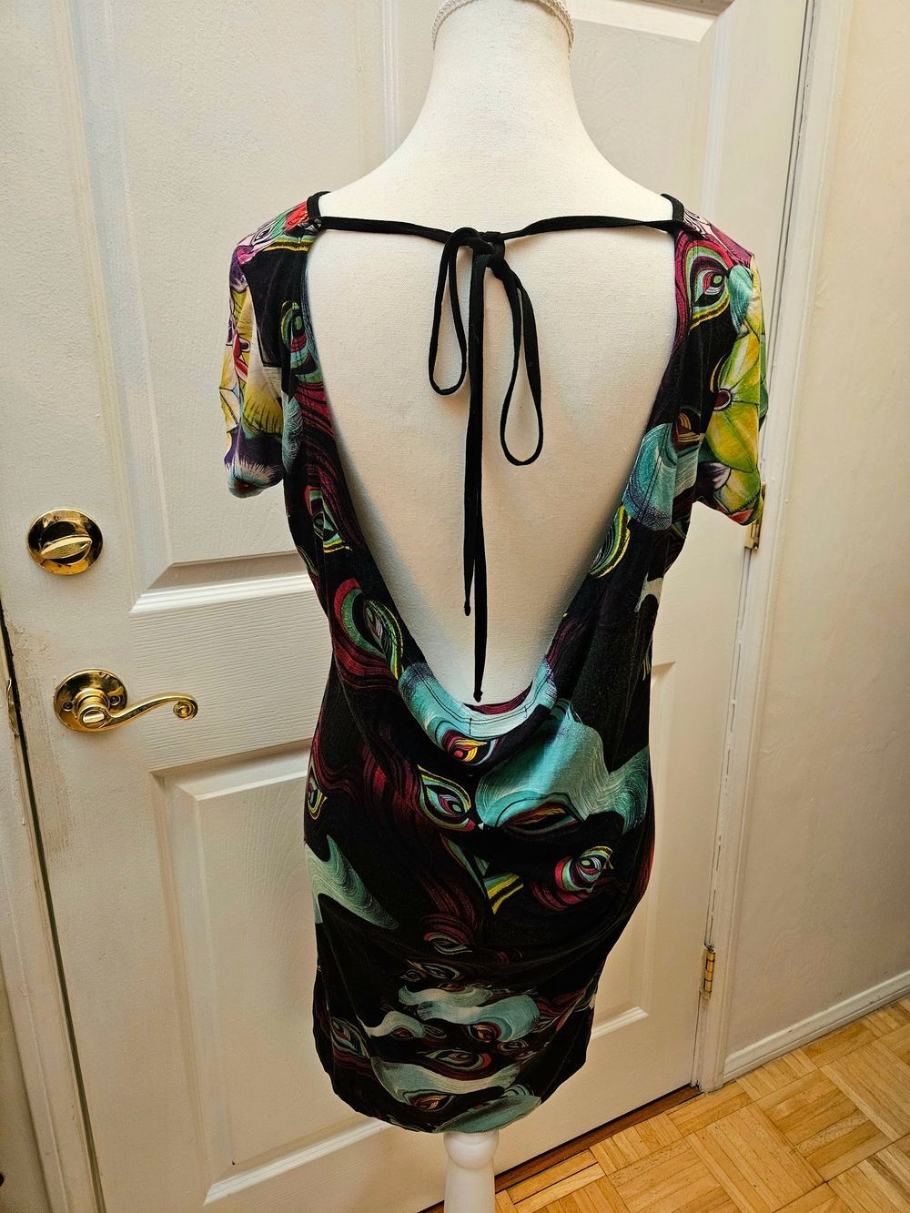 Y2K Vintage Custo Barcelona Festival Tencel Multicolor Print Mini Dress L - Picture 6 of 10